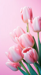 Naklejka premium Pink tulips on pink background. Bouquet of spring flowers.
