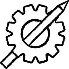 gear and pencil vector icon in grunge style