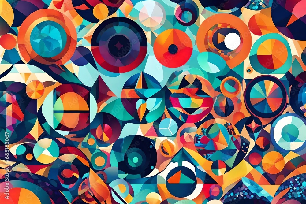 Poster immerse yourself in a world of vibrant design with colorful circles and sectors.
