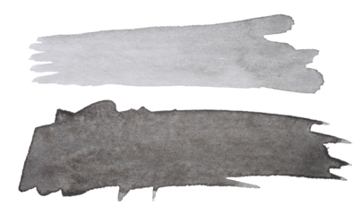 Watercolor brush stroke of black and gray paint on a white isolated background