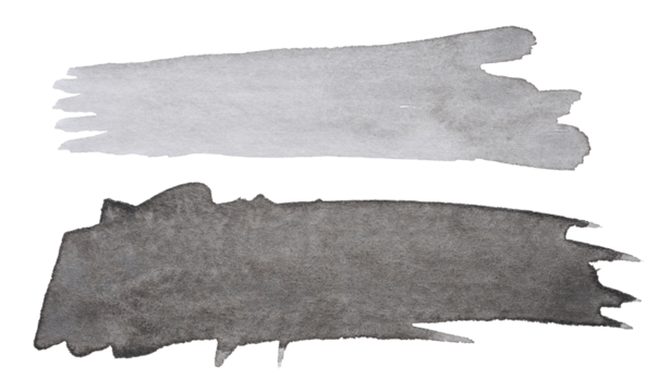Watercolor brush stroke of black and gray paint on a white isolated background