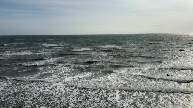 Stormy sea, strong wind, big waves