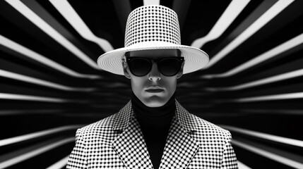 Portrait d’homme à la mode avec chapeau et lunettes de soleil - obrazy, fototapety, plakaty