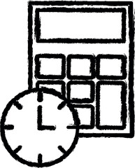 Time management, calculator, time, hour, clock vector icon in grunge style