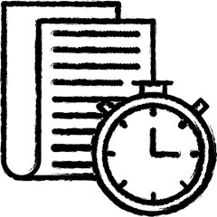 Time management, clock, document, timer, deadline vector icon in grunge style