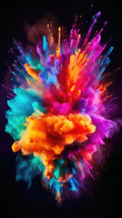 Explosion of colored powder, isolated on black background. Abstract colored background.