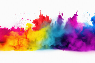 Colorful paint explosion isolated on white background. Abstract colored dust cloud.