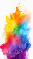 Abstract colored powder explosion on white background. Colored cloud. Colorful dust explode. Paint...