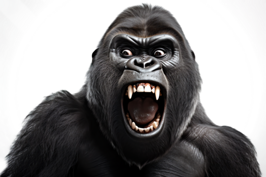 angry gorilla attack head isolated on transparent background