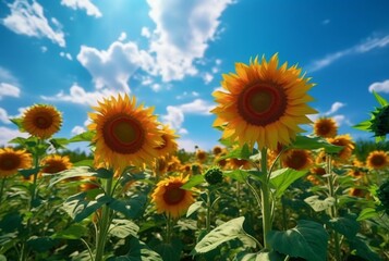 Fototapeta premium sunflower garden with beautiful blue sky. generative ai