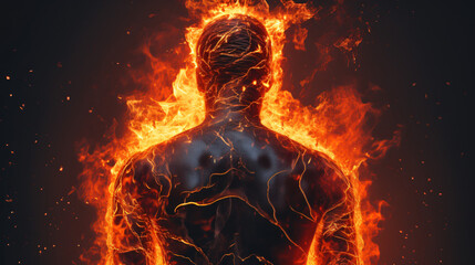 burning human back view