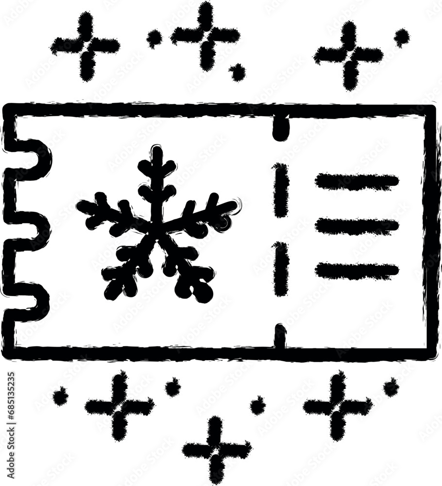 Poster ticket snowflake vector icon in grunge style