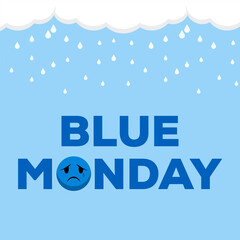 flat design vector blue monday illustration with clouds