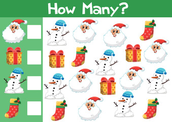 Counting Christmas  Game illustration for Preschool children. Vector Illustration.