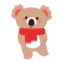 hand drawing cartoon koala wearing red scarf. cute animal sticker