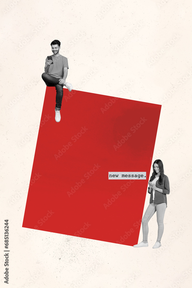 Aufkleber composite collage picture image of two people communicate online network new message telephones red 