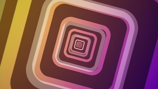 Vibrant colorful repeating rounded squares pattern abstract background. This fun retro purple and gold gradient animation is full HD and a seamless loop.