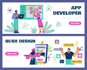 Set of website banner templates about app development and ui/ux design