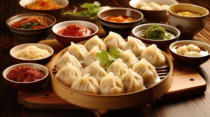 asian china chinese food regional illustration dumplings background, sikkim darjeeling, ladakh meal asian china chinese food regional - obrazy, fototapety, plakaty