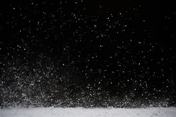 Snowy night elegance. Black winter background with delicate texture featuring falling snowflakes bokeh lights and subtle blizzard effect perfect for creating cozy holiday atmosphere or winter magic