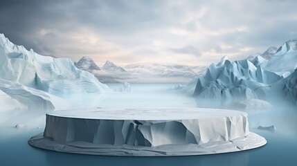 Glacier ice podium for mockup display or presentation of products.