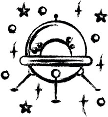Ufo flaying saucer vector icon in grunge style