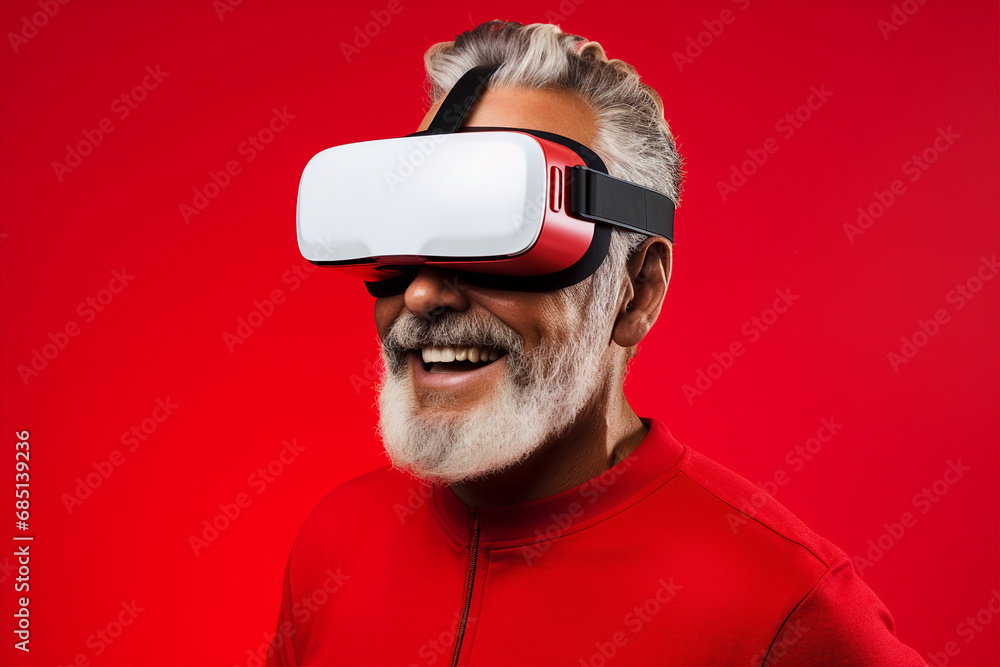 Aufkleber generative ai person using virtual reality goggles 3d augmented experience exited digital world head
