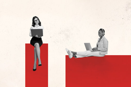 Creative drawing collage picture of two people communicate network office outsource remote work red rectangle magazine surrealism metaphor