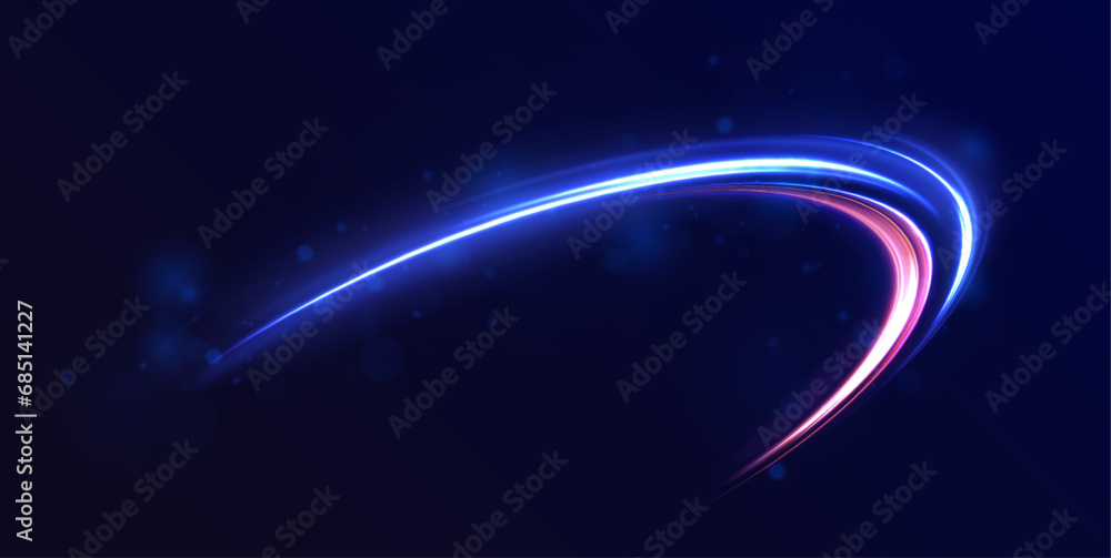 Poster image of speed motion on the road. abstract comet of light in galaxy. background in blue and purple 