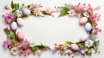 Naklejka na ściany i meble Easter layout with eggs and botanical elements,free copy space