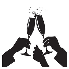 Happy New Year Champagne Glasses Toasting Silhouette - Modern Festive Toast Vector Glasses Toasting Black Vector
 - obrazy, fototapety, plakaty