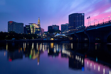 Hartford Connecticut Skyline Vibrant Sunset at Blue Hour