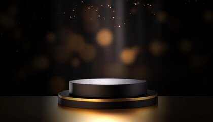 Black, dark and gold luxury empty podium background with presentation product stand cosmetic...