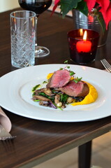 Beef tenderloin with mashed potatoes and Herbs