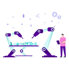 Mechanical Structure being Manufacturing by Automated Controlled Arm concept, Robot assembly or prototyping vector icon design, robotic science symbol, special purpose machine sign Cyborg illustration