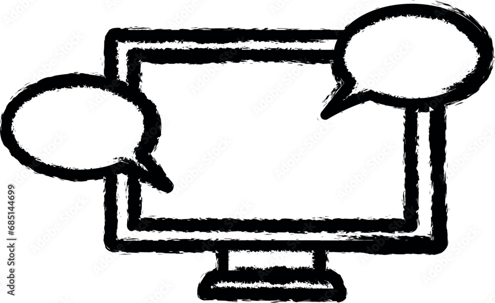 Poster messages in the monitor vector icon in grunge style