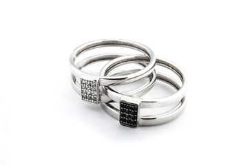 Fototapeta premium Silver minimalism diamond ring isolated on white background
