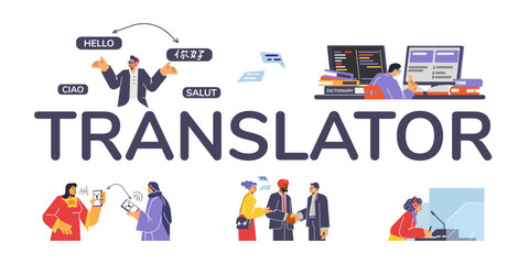 Translation service vector set with title translator, interpreting conversation, online translation using technologies