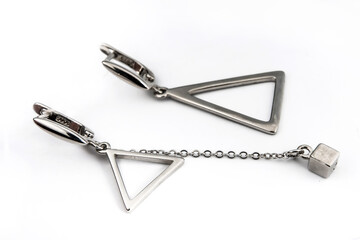 Luxury silver round earrings big jewelry for women isolated on white background, clipping path included