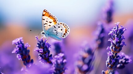 Summer charm: a butterfly perched on a lavender flower in the picturesque lavanda fields