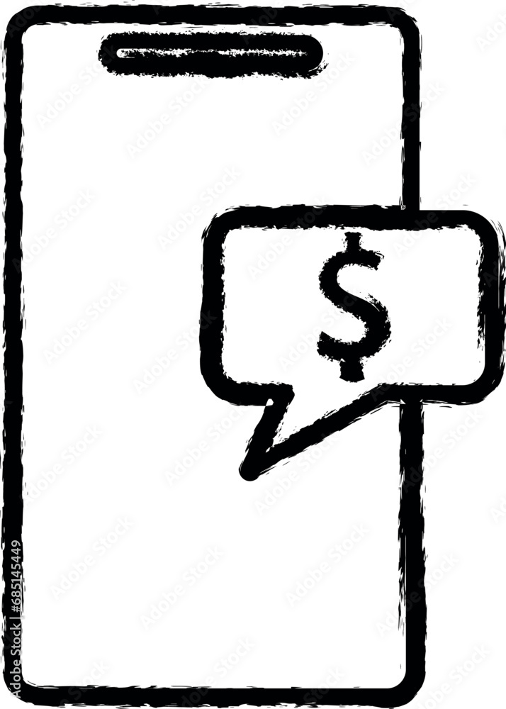 Poster message about the receipt of money in mobile banking vector icon in grunge style