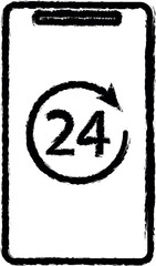 24 hours of mobile banking vector icon in grunge style