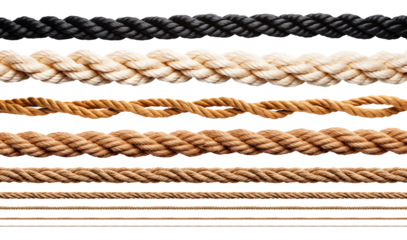 Set of ropes - various load-bearing capacity, flexibility, colors and durability models - isolated transparent PNG