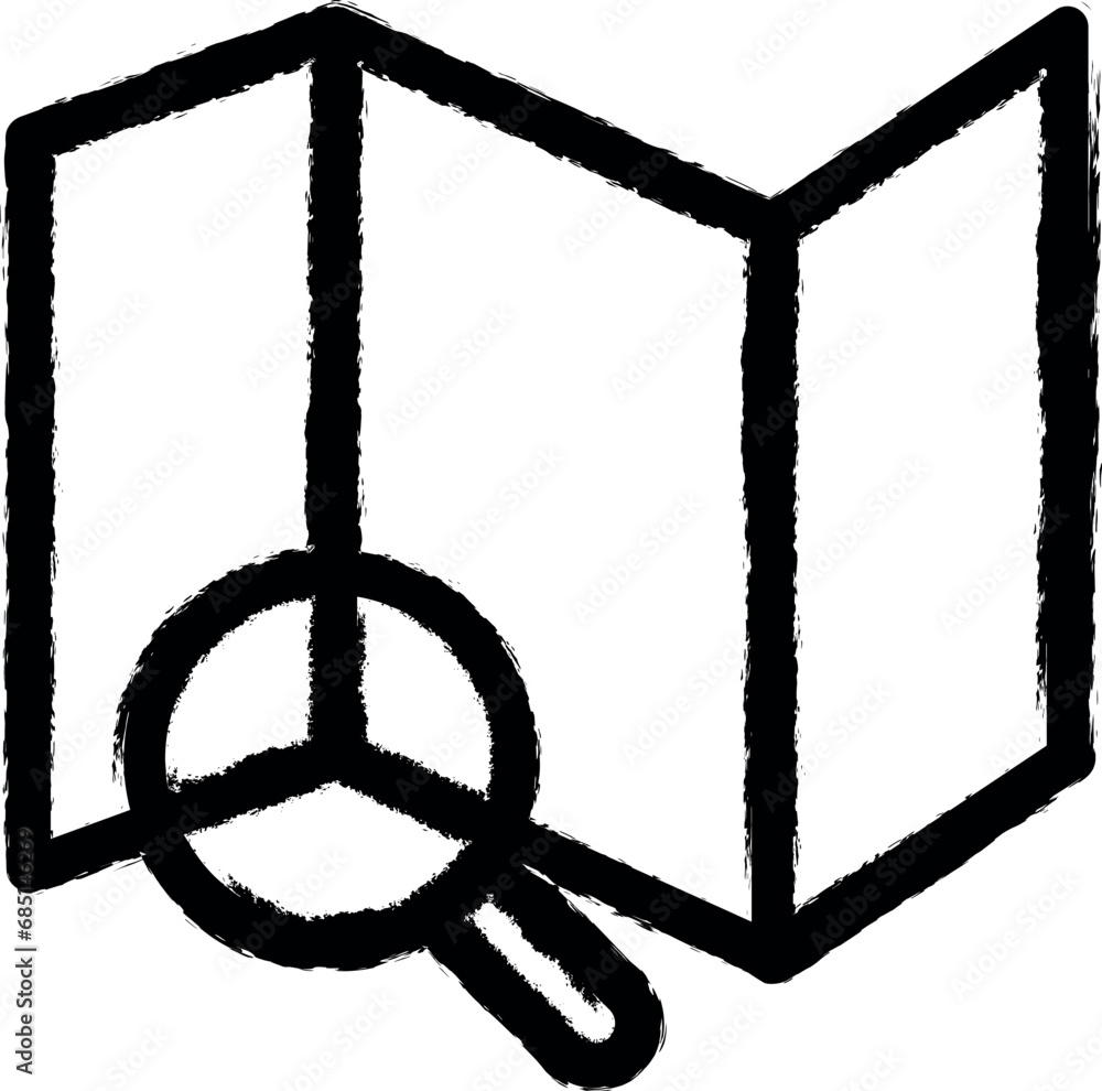 Poster magnifier on the expanded map vector icon in grunge style