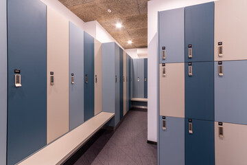 Interior of empty changing room, locker room, Dressing room in swimming pool or gym - 685146604