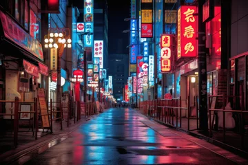 Schilderijen op glas Night street view of Shinjuku, Tokyo, Japan in vintage style. © Art AI Gallery