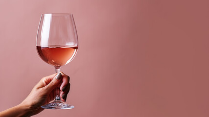 Hand holding a glass of wine isolated on pastel background