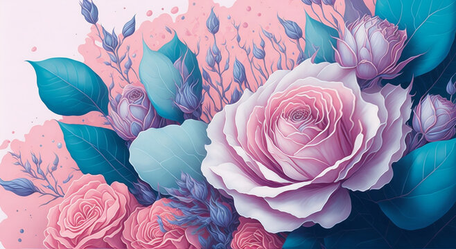 Background with colorful flowers. AI