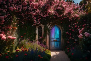 Entrance door with flowers