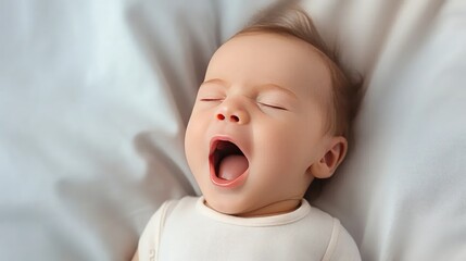 Embrace newborn charm: sleepy newborn with wide open mouth and closed eyes. funny yawn and innocent expression.